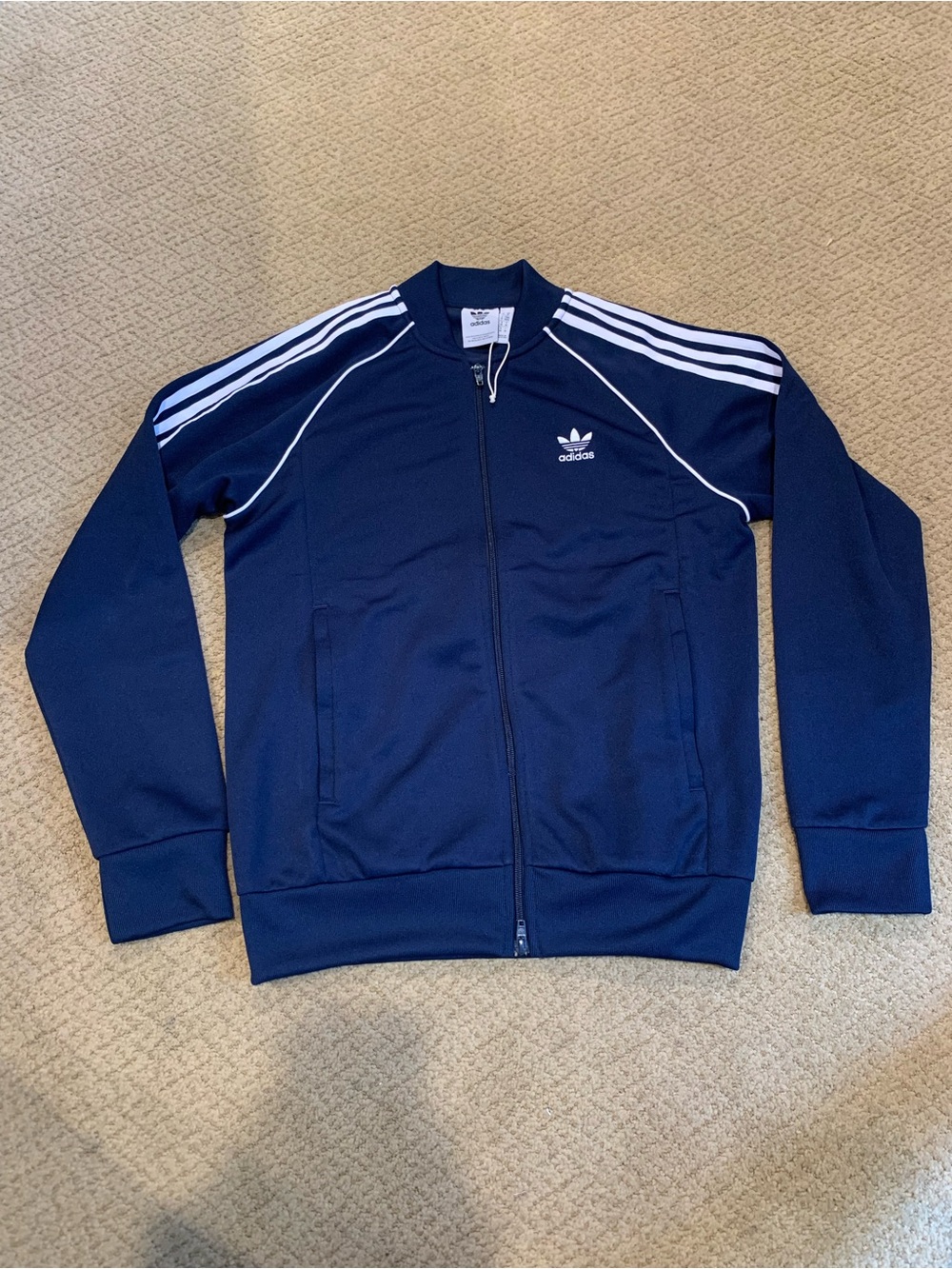 adidas Originals Men’s Track Jacket Navy Blue White 3-Stripe Full Zip Size M